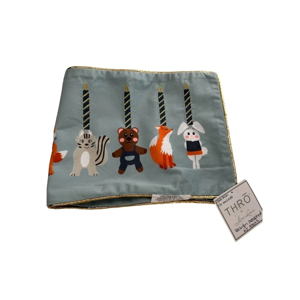 Thro Marlo Lorenz pillow case Woodland Animal Hanukkah Embroidered Velvet Fox